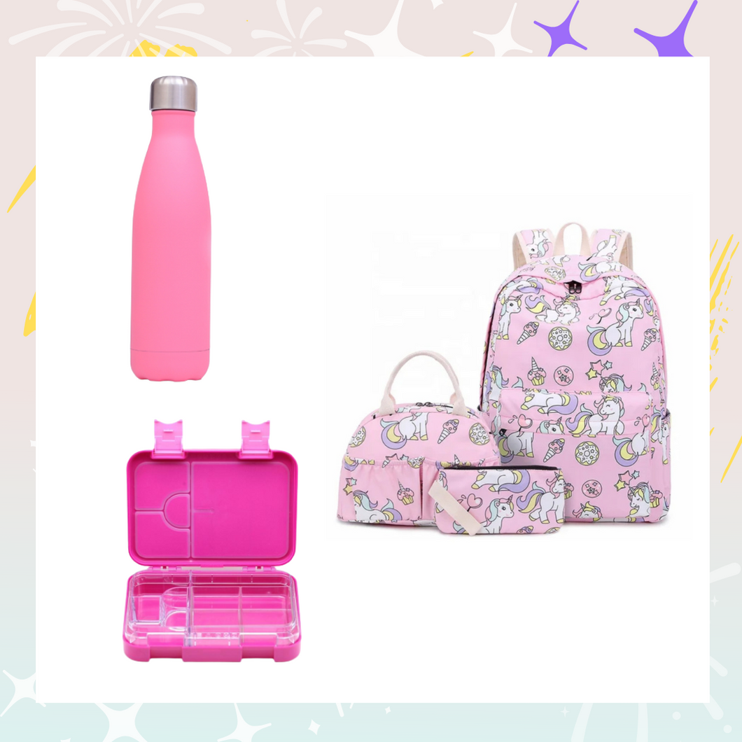 School bag set + water thermos bottle + lunch box