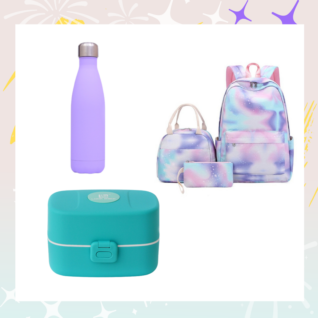 School bag set + water thermos bottle + lunch box