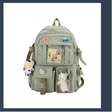 Load image into Gallery viewer, Tote Waterproof backpack school bag with pins and bear kawaii
