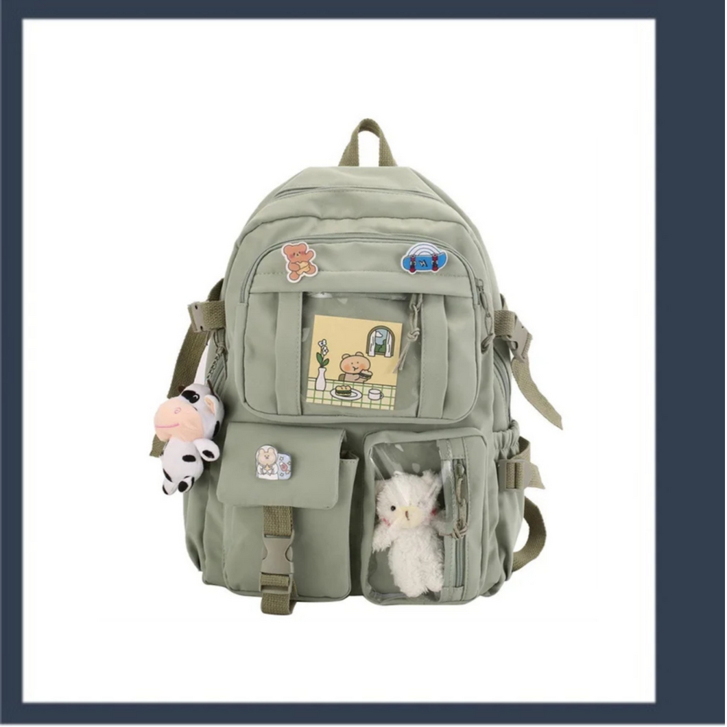 Tote Waterproof backpack school bag with pins and bear kawaii