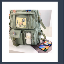 Load image into Gallery viewer, Tote Waterproof backpack school bag with pins and bear kawaii
