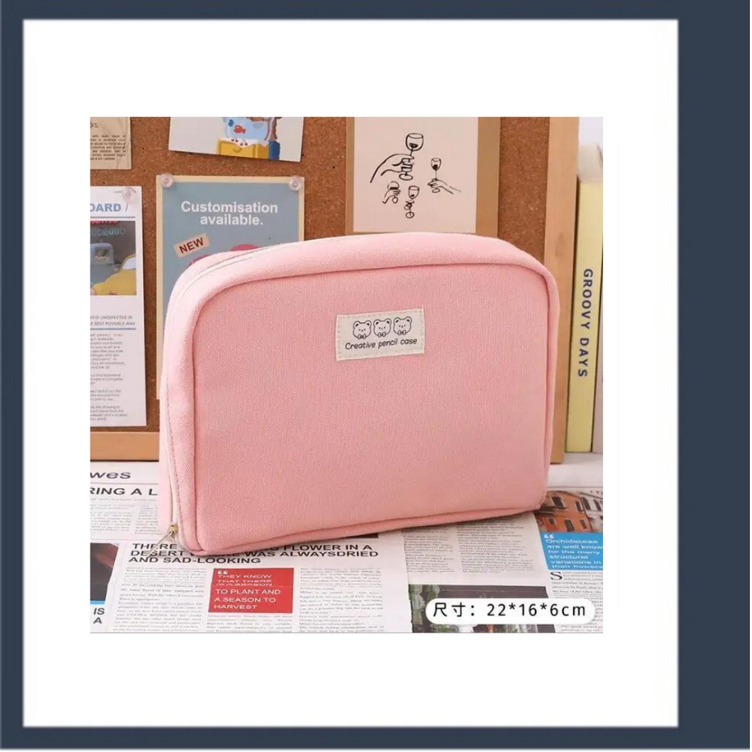 portable pencil case makeup large capacity multilayer bag pink