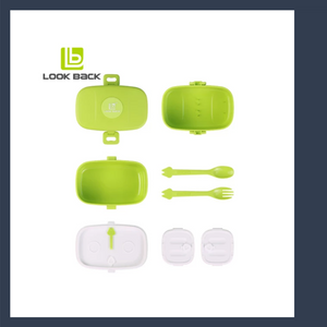 LOCK BACK REUSABLE AIRTIGHT LID MICROWAVE SAFE LUNCH BOX 3 COMPARTMENTS: 1 BIG 2 SMALL.